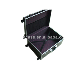 Printing sheet trolley bags handle,tempering glass case,case travel luggage with polyester and pocket inner