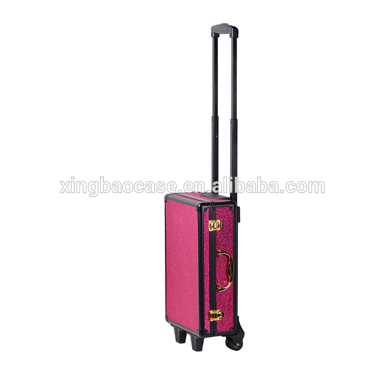 rose red aluminum suitcase with trolley wheel case