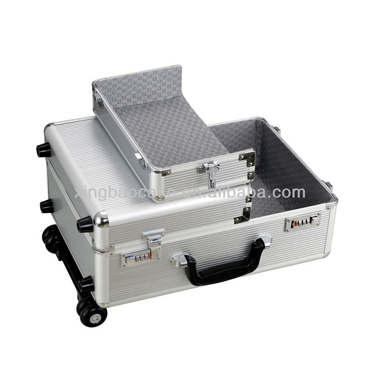 Plain aluminum hard luggage case, Aluminum Trolley Case, Travel Flight Hard Case Two Way Open Rolling Trolley Case