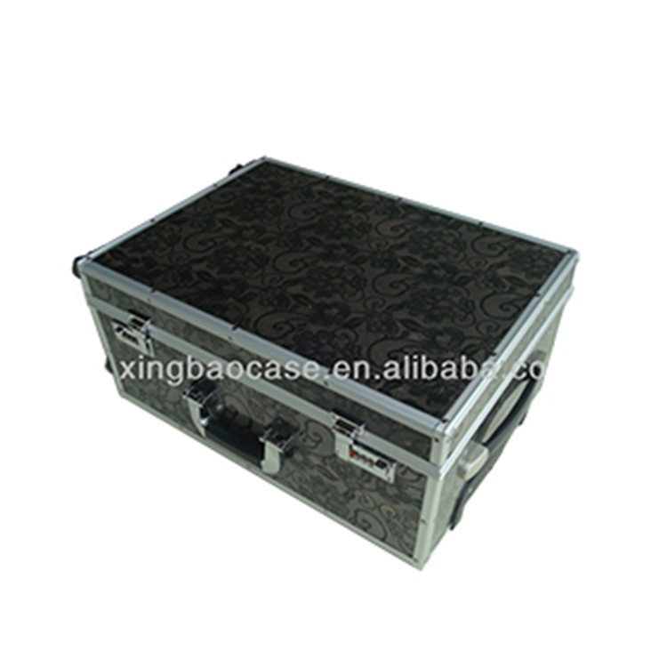 Printing sheet trolley bags handle,tempering glass case,case travel luggage with polyester and pocket inner