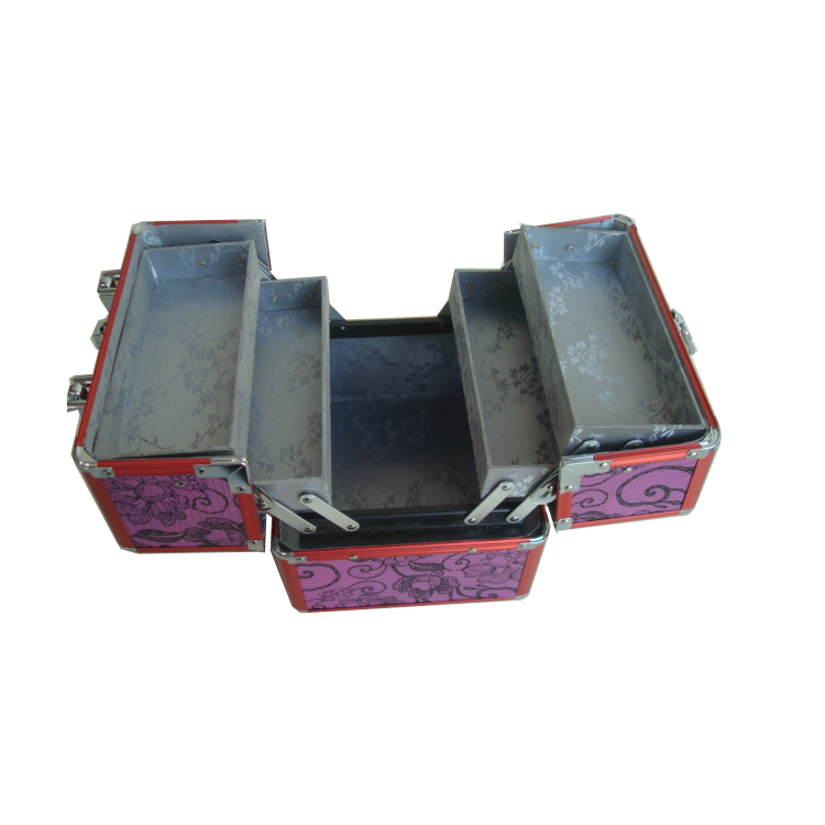 Trade assurance cheap aluminum cosmetic case for travel with nylon box,red aluminum travel jewelry case