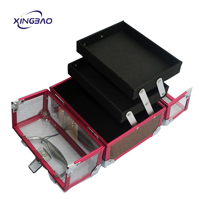 Red Cube Thick Clear Acrylic Display Storage Box Makeup Case For Aluminum cosmetic case 