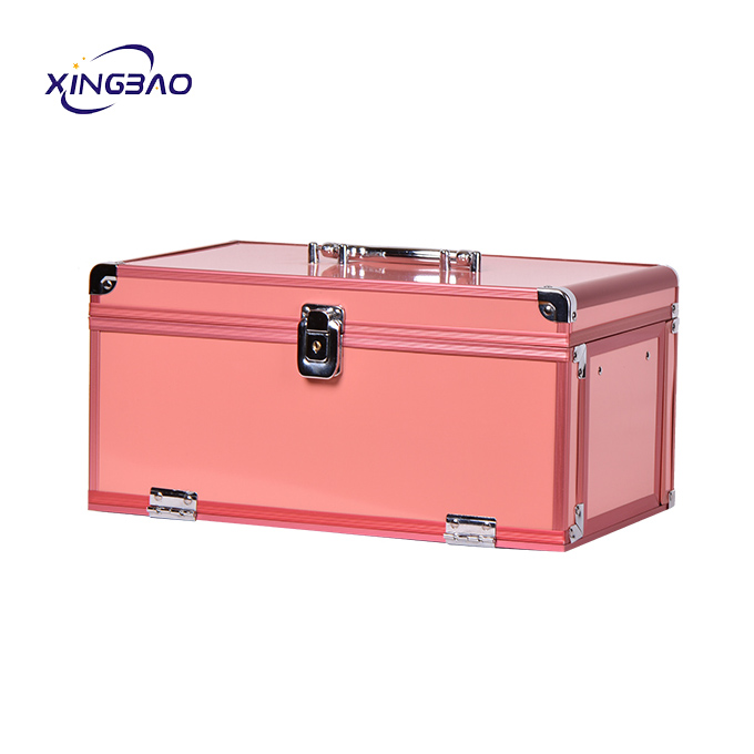 Case Beauty Drawer Smooth Portable Pink Mirror Travel Aluminum Makeup Train Case