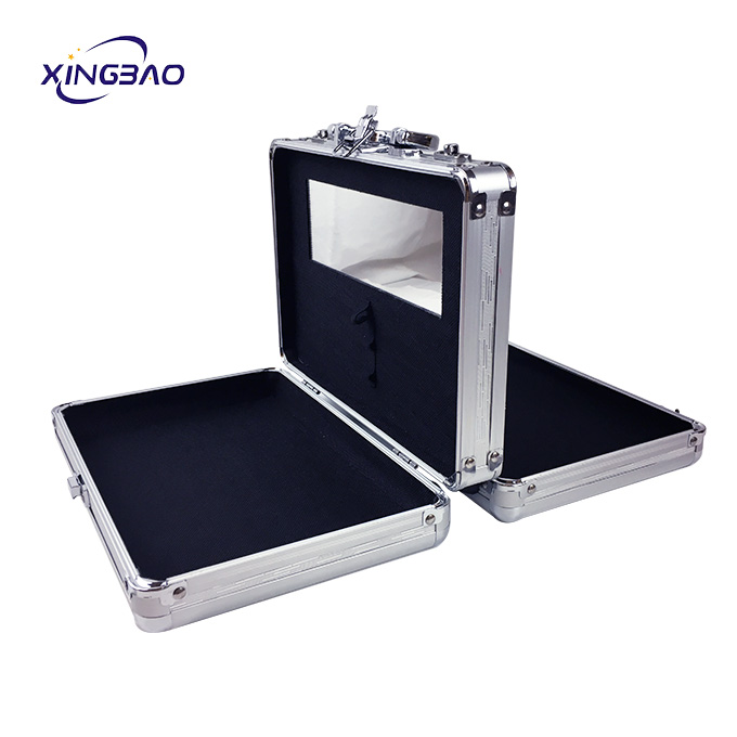 Beauty Organizer Silver Scrub Dual Use Makeup Brush Belt Mirror Purpose Storage Aluminium Cosmetic Case