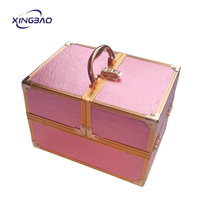 rofessional Pink Aluminum PVC Leather Cosmetics Makeup Case For Beauty Makeup