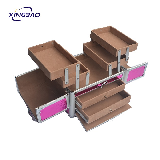 Foshan Supplier Aluminum Makeup Hard Cosmetic Carrying  Display Vanity Case wtih tray and drawer