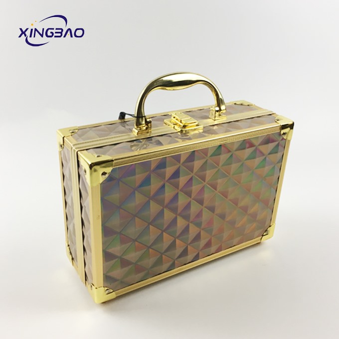 Creative laser PVC brush in elastic flanna makeup box with mirror