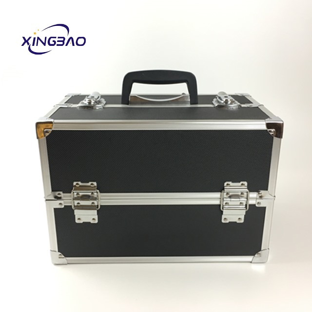 Black Portable Travel Hard Bag Professional Aluminum Vanity Storage Train Suitcase Organizers Cosmetics Makeup Box