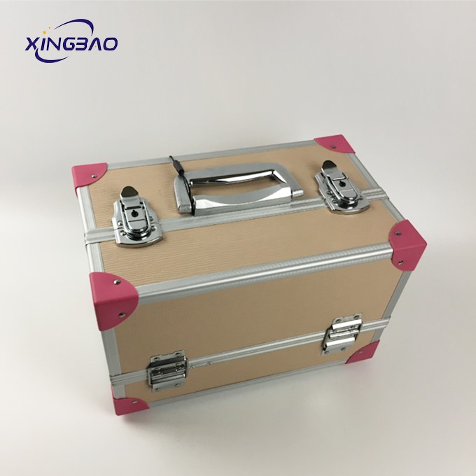 Honorable Aluminum London Lockable Multi-Functional Women Pink Portable Beauty Makeup Boxes with 3trays