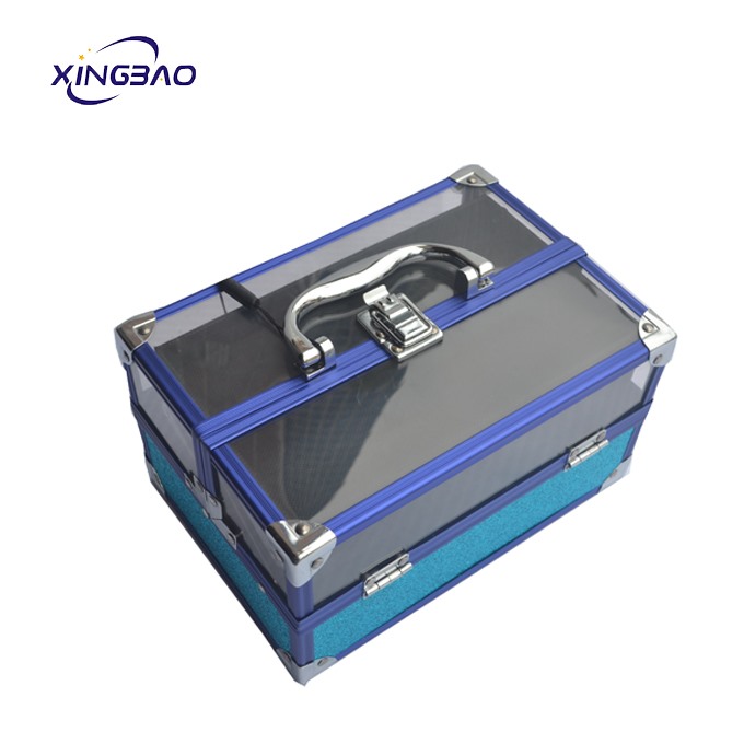 Blue  Small Transparent Beauty Vanity Clear Acrylic Makeup Train Case