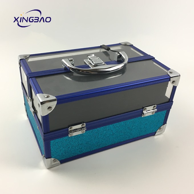 Blue  Small Transparent Beauty Vanity Clear Acrylic Makeup Train Case