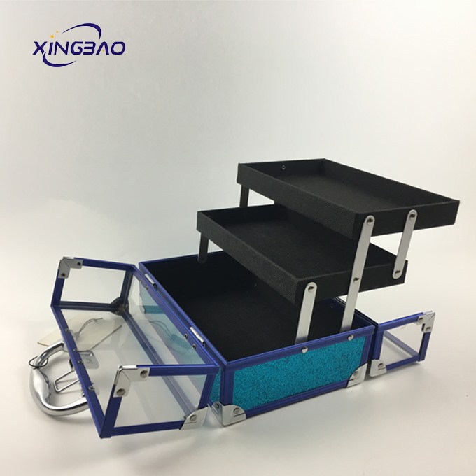 Blue  Small Transparent Beauty Vanity Clear Acrylic Makeup Train Case