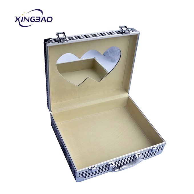 Black And White Plaid Pattern Aluminum Makeup Cosmetic Case With Mirror