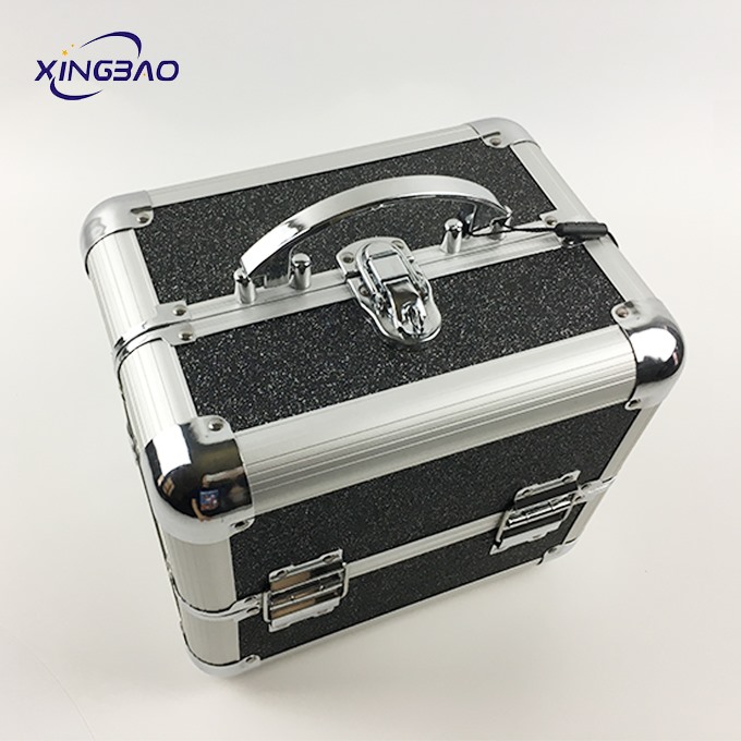 Black portable aluminum travel partible makeup suitcase for girls