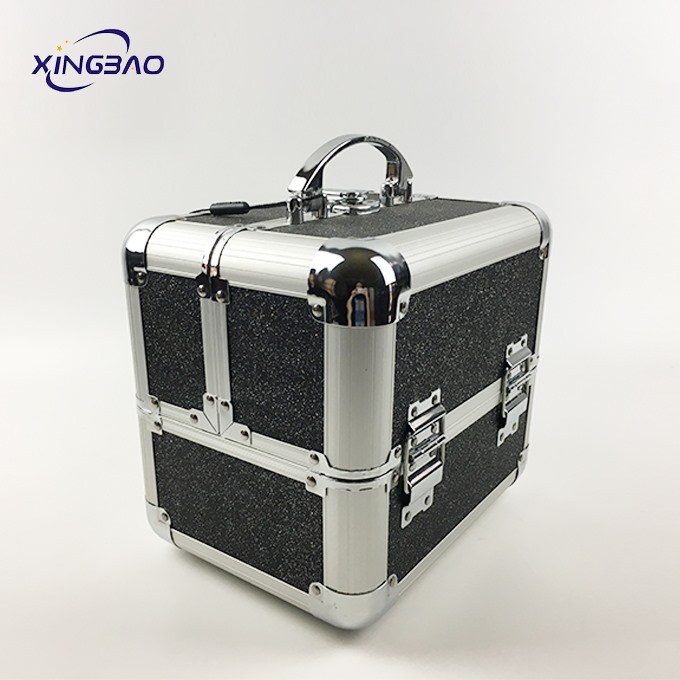 Black portable aluminum travel partible makeup suitcase for girls