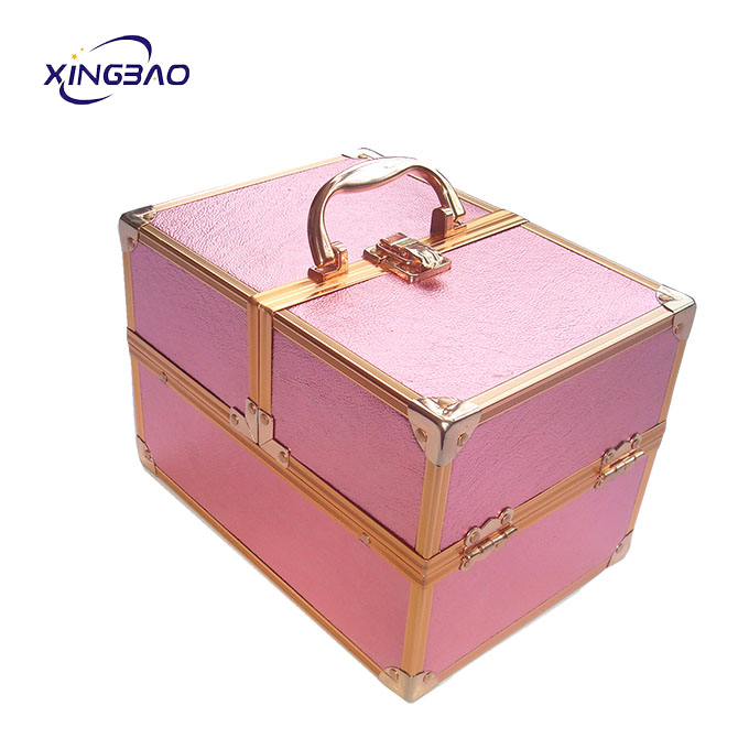 Professional Pink Aluminum PVC Leather Cosmetics Makeup Case For Beauty Makeup 
