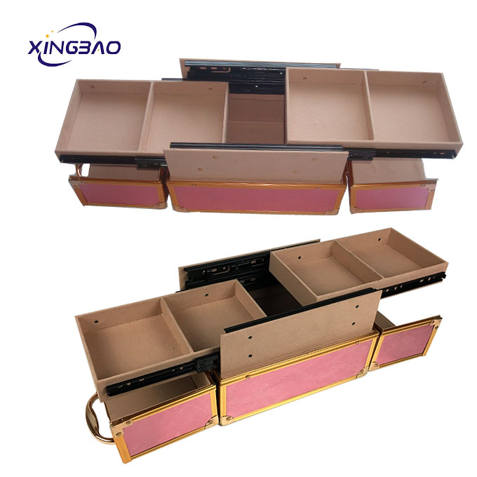 Professional Pink Aluminum PVC Leather Cosmetics Makeup Case For Beauty Makeup 
