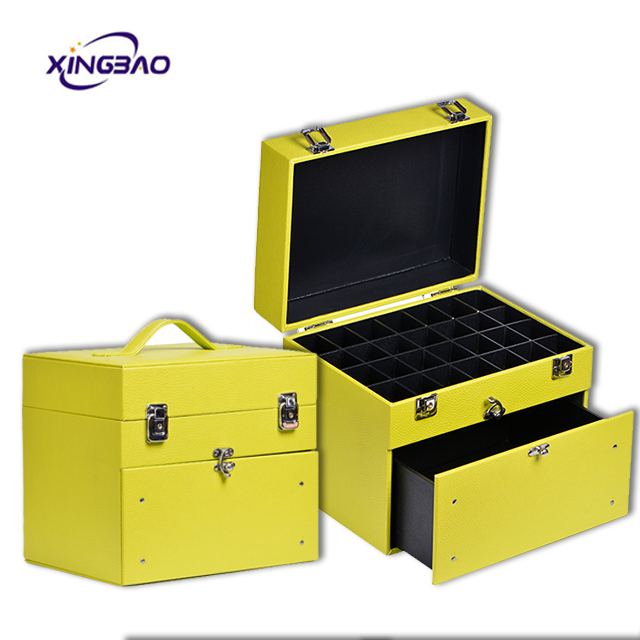 Yellow aluminum cosmetic case PVC makeup organizer storage train case vanity carrying Jewelry boxmobile nail polish case 
