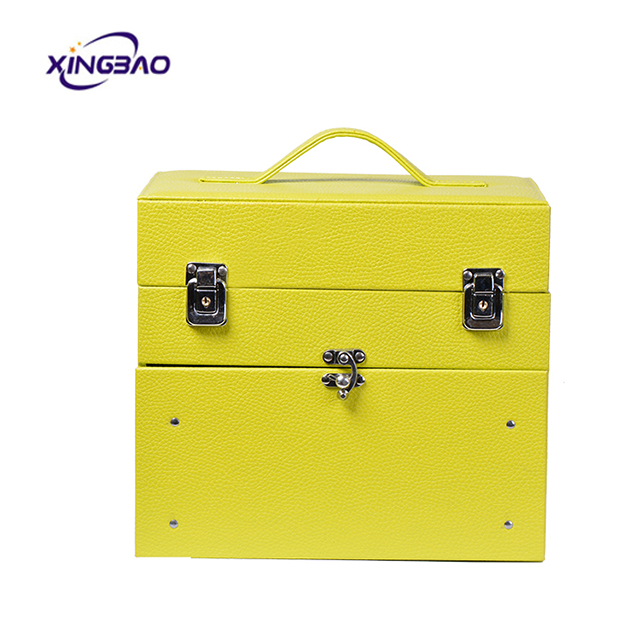 Yellow aluminum cosmetic case PVC makeup organizer storage train case vanity carrying Jewelry boxmobile nail polish case 