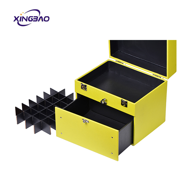Yellow aluminum cosmetic case PVC makeup organizer storage train case vanity carrying Jewelry boxmobile nail polish case 