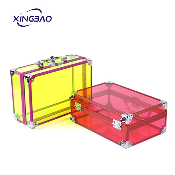 Acrylic professional Portable Cosmetic Makeup Case/Aluminum Pink Hard Travel Makeup Train Cosmetic Vanity Box