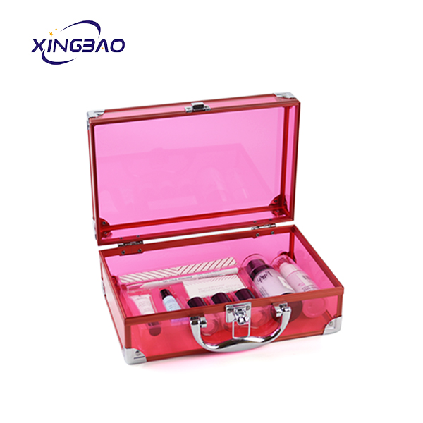 Acrylic professional Portable Cosmetic Makeup Case/Aluminum Pink Hard Travel Makeup Train Cosmetic Vanity Box