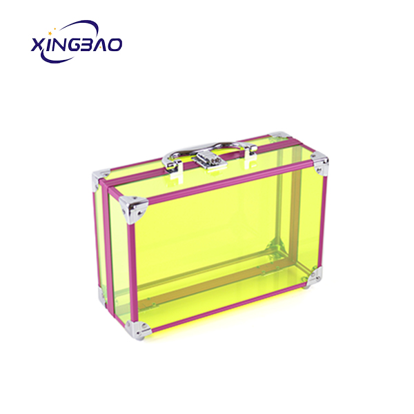 Acrylic professional Portable Cosmetic Makeup Case/Aluminum Pink Hard Travel Makeup Train Cosmetic Vanity Box