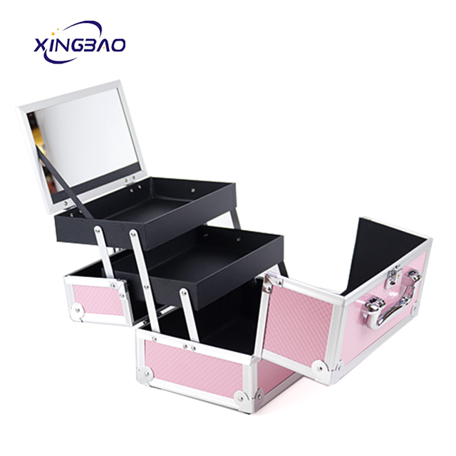 Manufacturers direct portable aluminum cosmetic case with mirror aluminum makeup boxs portable women aluminum beauty case