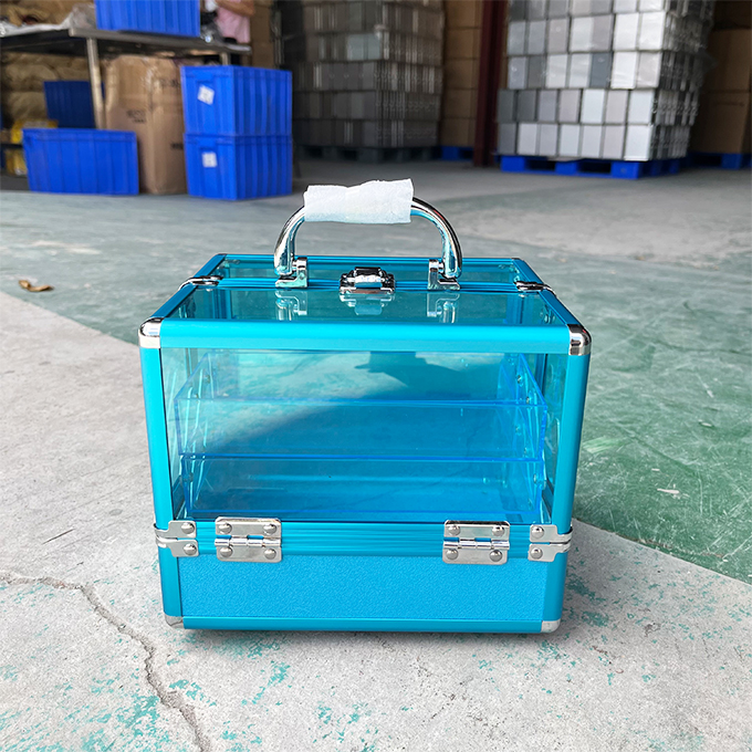 Transparent blue pinkAcrylic Aluminum Makeup plastic luxury makeup organizer case Professional Acrylic Make clear Cosmetic Case